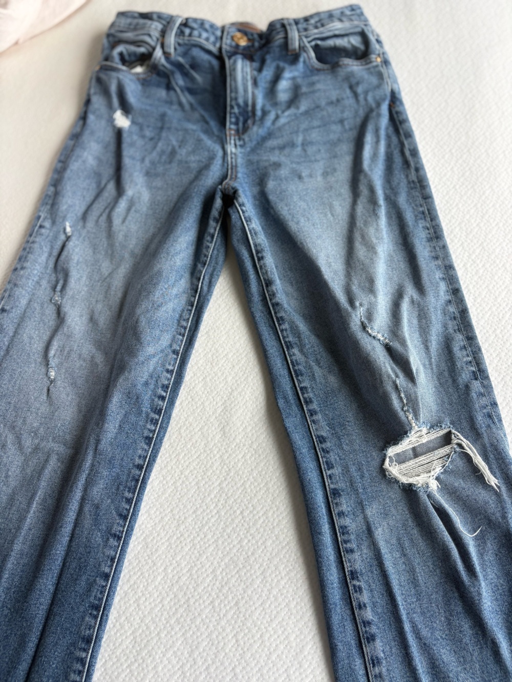 Kut from the Kloth Distressed Medium Blue Wide Leg Jeans